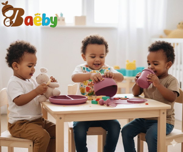 1 Baby Feeding 7 Piece Silicone Set | Baby Led Weaning Utensils Set Includes Suction Bowl, Suction Plate, Baby Spoon and Fork, Sippy Cup with Straw | Baby Feeding Supplies Set