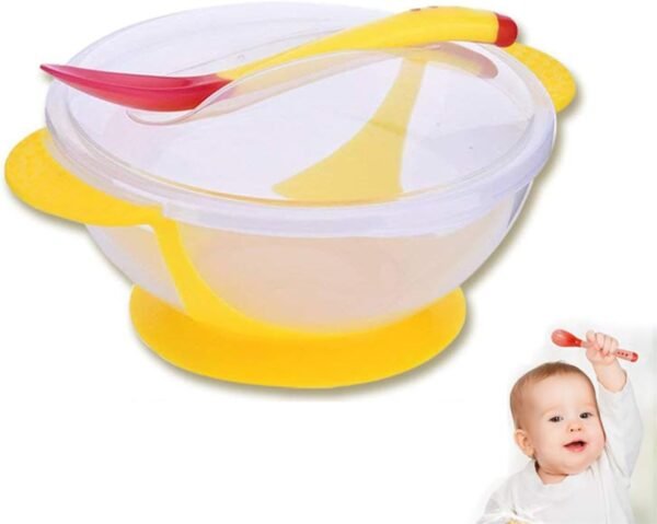 51Om 4mB0JL._AC_SL1500 Baby Feeding Bowl, Baby Bowl with Suction and Spoon, Baby Plastic Bowls with Lids, Baby Tableware Set for Baby Self Eating Feeding Supplies