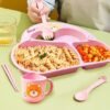 Feeding Set for Kids, Cartoon Design Plate, Bowl, Cup, Spoon, Fork and Chopsticks, Tableware Cutlery for Kids