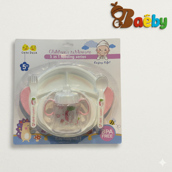 Baby Feeding Set Baby Tableware Plate Spoon Fork Milk Water Bottle Full Set Baby Feeding Tools (5 in 1)