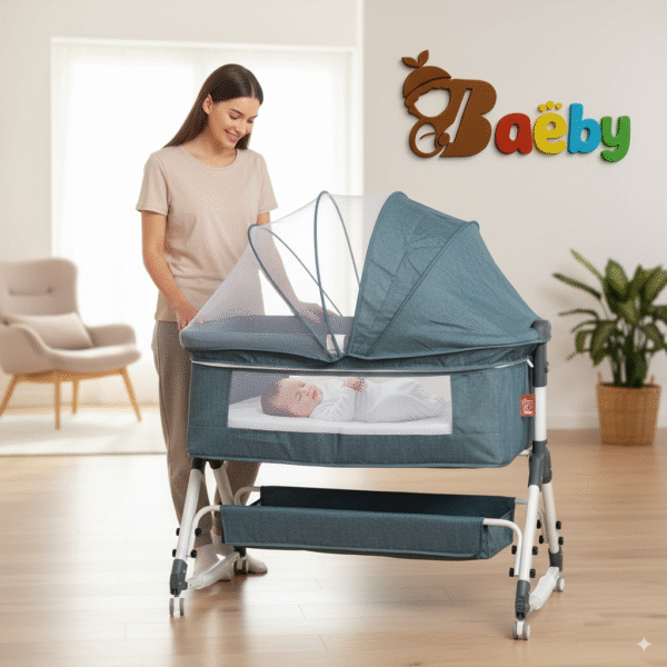 Bassinet for Baby,  4 in 1 Portable Bassinet Bedside Sleeper with Wheels Mosquito Net & Storage Basket, 6 Height Adjustable Rocking Bassinet for Newborn Baby |LUXARY BABY CR LBS AT-618