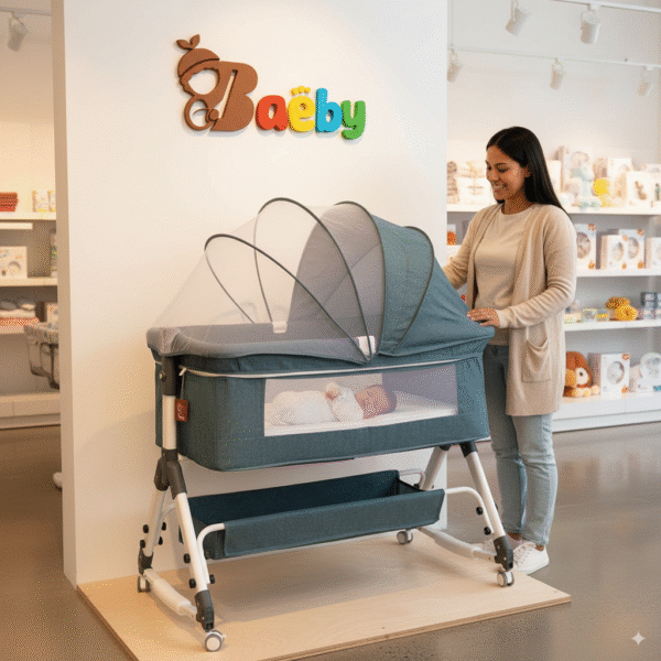Bassinet for Baby,  4 in 1 Portable Bassinet Bedside Sleeper with Wheels Mosquito Net & Storage Basket, 6 Height Adjustable Rocking Bassinet for Newborn Baby |LUXARY BABY CR LBS AT-618