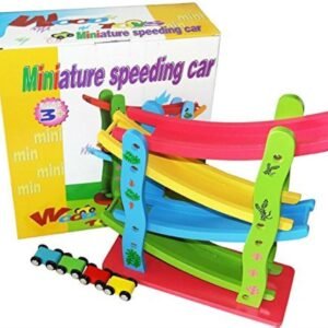 Grizzly 4-Level Wooden Ramp Racer Miniature Speeding Car Toy, for Kids Ages 3+ Years