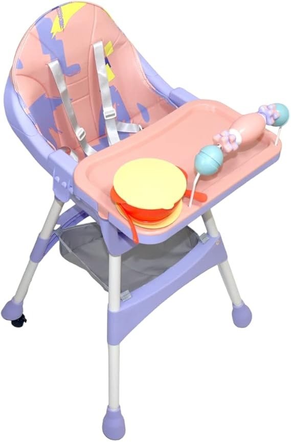 Baby Feeding High Chair | Multifunctional | Foldable | Premium Kids Tables And Chairs | Feeding Dining Chair | , Removable Tray | Detachable Legs,adjust Height (with 4 Free Wheels) Booster Seat For Baby