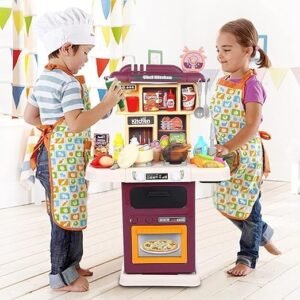 64 pcs Talented Chef Pretend Kitchen Toys Kids Playset, Set for Toddlers with Real Lights & Sounds, Spray and Play Sink Cooking Playset Girls Boys (64 Pcs Set)