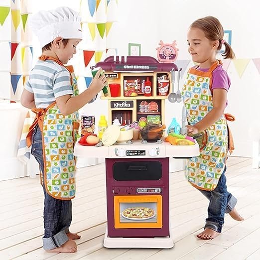 64 pcs Talented Chef Pretend Kitchen Toys Kids Playset, Set for Toddlers with Real Lights & Sounds, Spray and Play Sink Cooking Playset Girls Boys (64 Pcs Set)