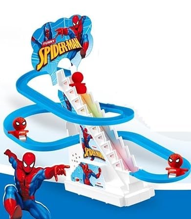 Spider Slide Toy Set, Funny Automatic Stair-Climbing Cartoon Race Track Set Little Lovely Spider Slide Toy Escalator Toy for Boys Girls (Spiderman Stair Climbing Track Set)