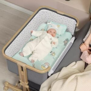 Bedside Sleeper Bedside Crib, Baby Bassinet 3 in 1 Portable Travel Crib with Net and Mattress, Adjustable Portable Bed for Toddlers