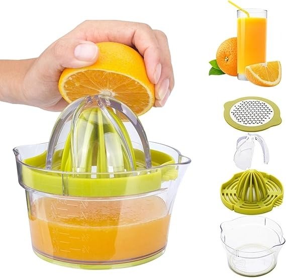 Lemon Squeezer Citrus Juicer With Strainer, Hand Juicer for Orange and Lime, Manual Press With Built-in Measuring Cup