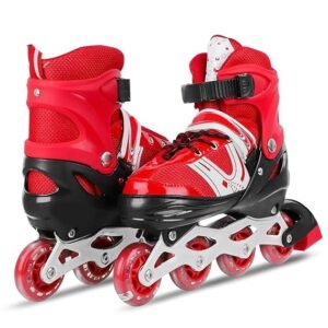 Adjustable Inline Skates Skating Shoes for Boys Kids Girls | Adjustable Aluminium Roller Blades Age 10-14 Years | PU Strong Illuminating 4 Wheels with LED Flashing Lights