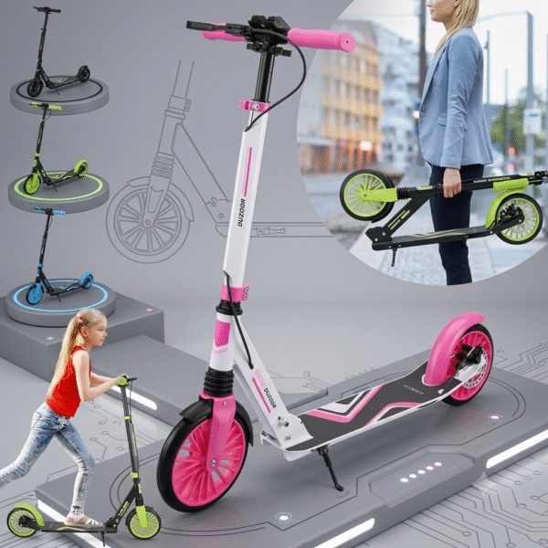Kick Scooter with Big Wheels, Aluminum Alloy Lightweight Scooter for Teens & Adults with Foot Support Frame, Shock AbsorptionDesign, Big Wheels Foldable Scooter for Indoor & Outdoor