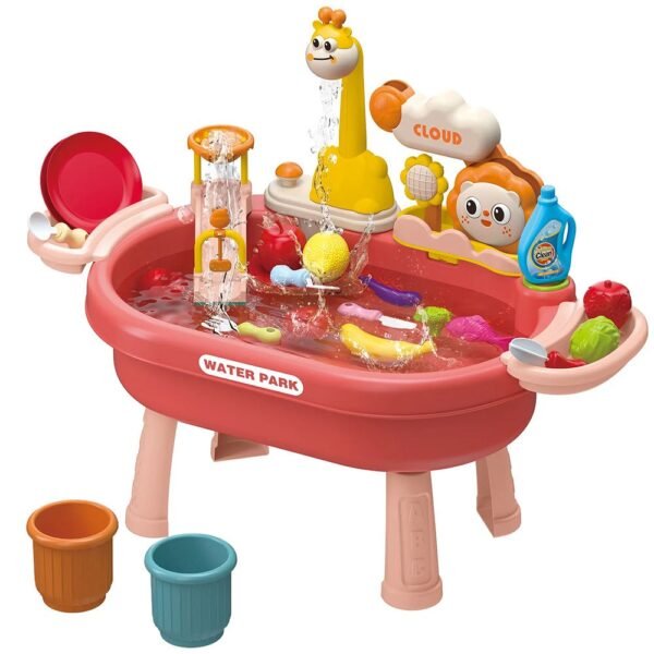 Kids Pretend Play Kitchen Running Water Sink Toy Funny Water Park Game, Washing Basin Mini Water Table Play Set