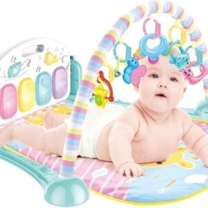 Baby Gym Play Mat with Musical Piano Keyboard Hanging Rattles Tummy Time Floor Cushion Fun Activity Play Center Indoor Outdoor Toys for Infants and Toddlers