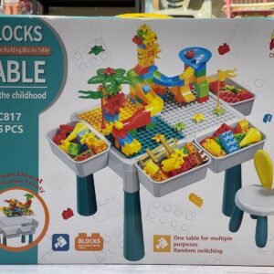 Kids Activity Table and Chair Set, All-in-One Multi Activity Table with Storage, 105pcs Large Building Blocks Compatible with Classic Bricks, Learn Table Water Table Sand Table for Boys Girls