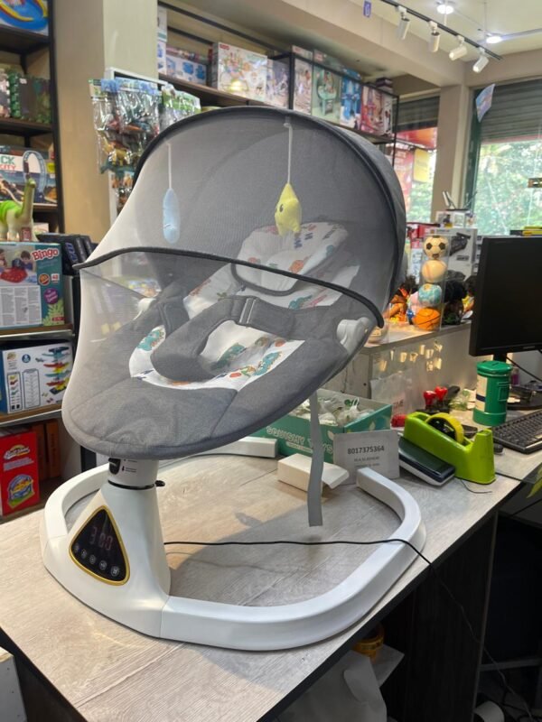 Electric Portable Baby Swing for Infants, Newborn, Bluetooth Touch Screen/Remote Control Timing Function 5 Swing Speeds Aluminum Baby Rocker Chair with Music Speaker 5 Point Harness